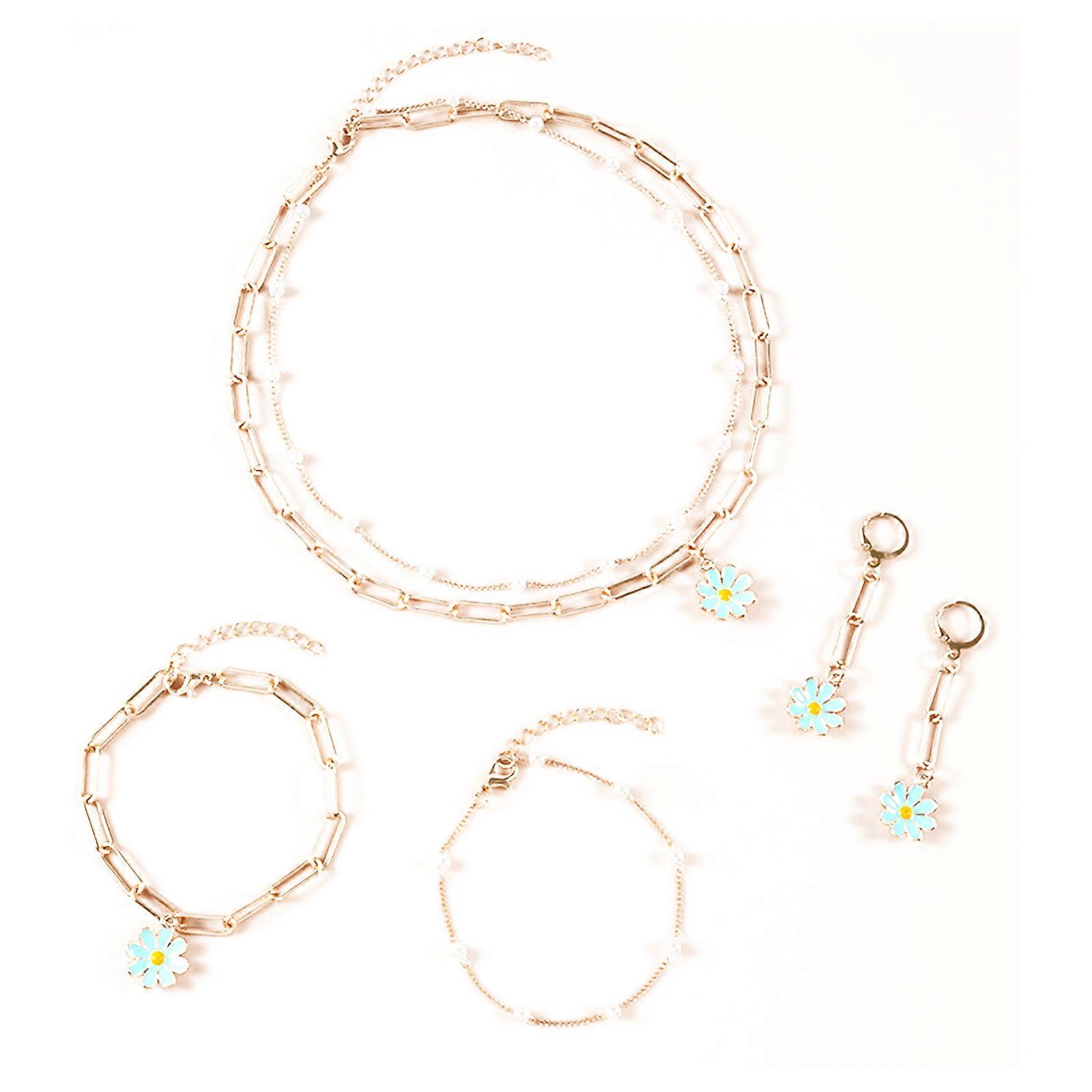 Bracelet Earring Set Sunflower Boho Long Drop Handmade Pendant Necklace Choker