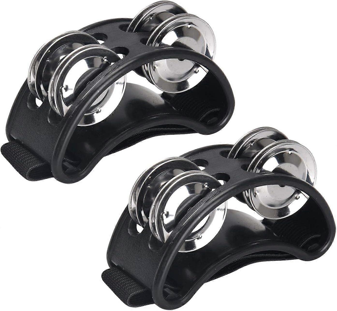 2kpl jalkatamburiini, lyömäsoittimen jalkatamburiini teräsjingleillä ja säädettävä hihna, rumpuinstrum