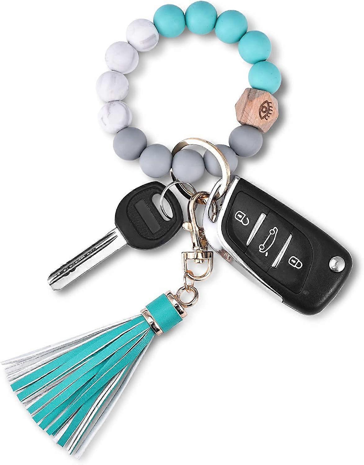 Key Ring Bracelet Wristlet Keychain: Silicone Beaded Bangle Chains