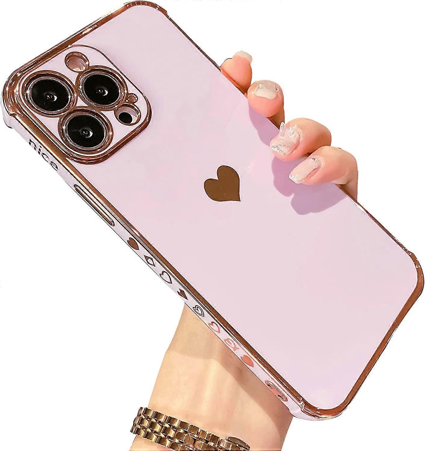 Designed for iPhone 13 Pro Max Case for Women,Luxury Love Heart Plating Phone Case with Camera Protection,Soft TPU Bumper with Small Love Pattern,Airb