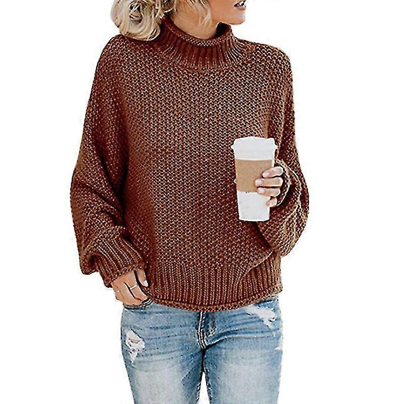 Damen Strick Kabel Pullover Langarm Jumper High Neck Tops Pullover