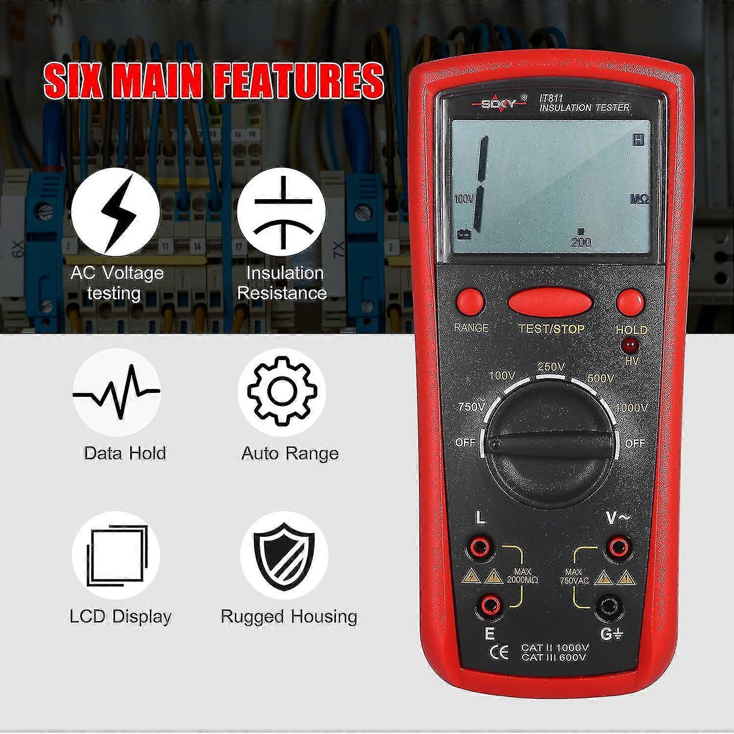 Insulation Resistance Meter Digital Ohmmeter Handheld Insulation Tester 1m-20g Auto-ranging Measurement Instrument