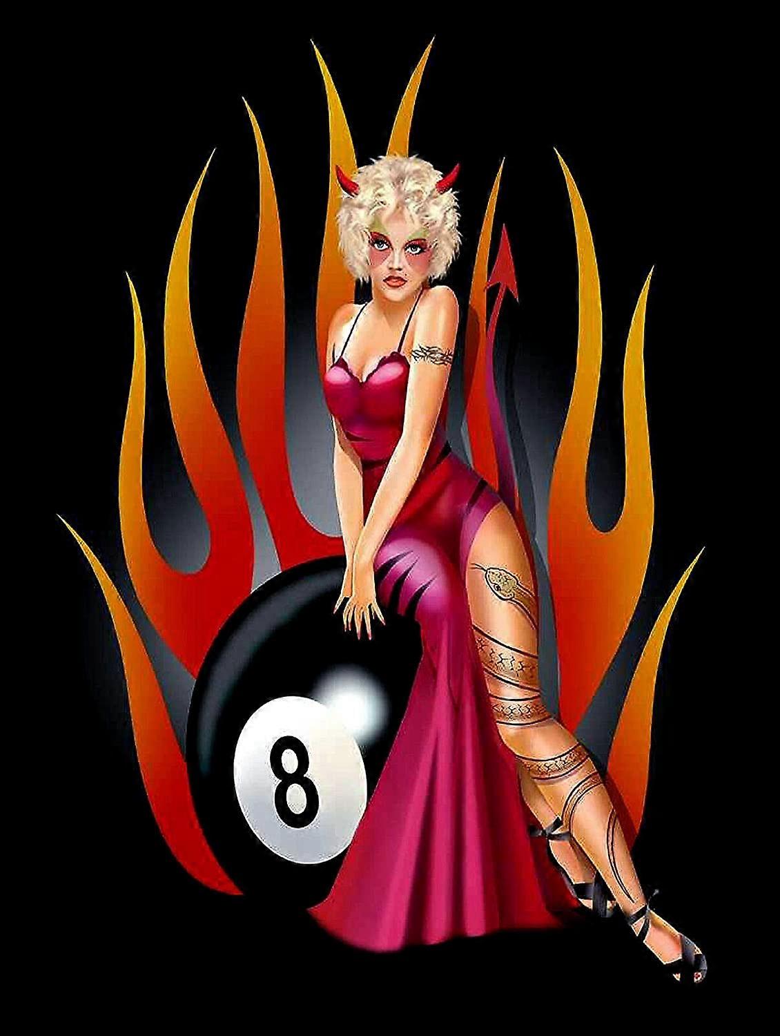 レトロヴィンテージ8ボールピンナップガールメタルブリキ看板ホームバーカフェレタウラント壁の装飾看板12x8インチ