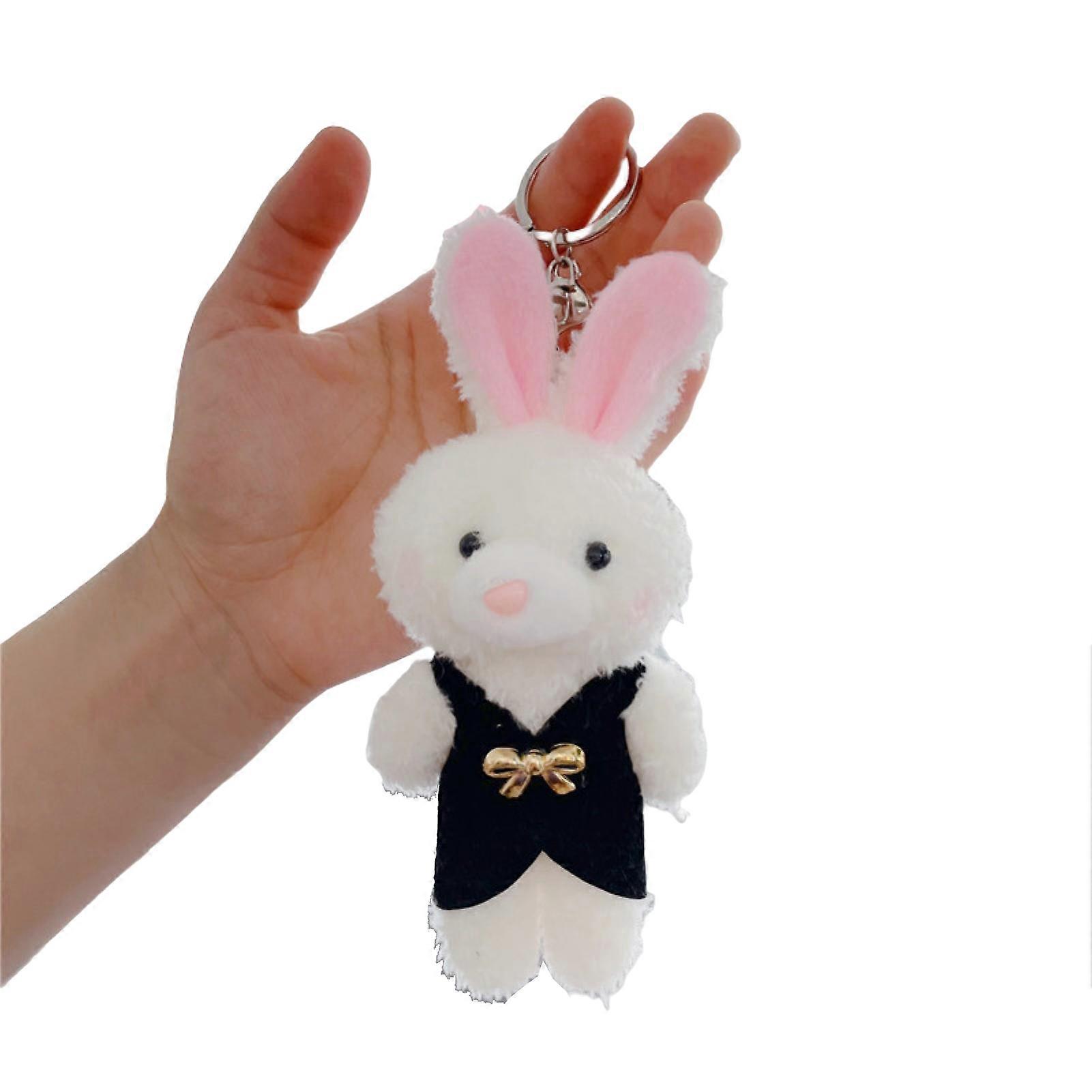 11cm Rabbit Key Chain Cartoon Image Fluffy Realistic Three-dimensional Comfortable Touch Decorative Valentines Gift Cute White Rabbit Plush Doll Bag H