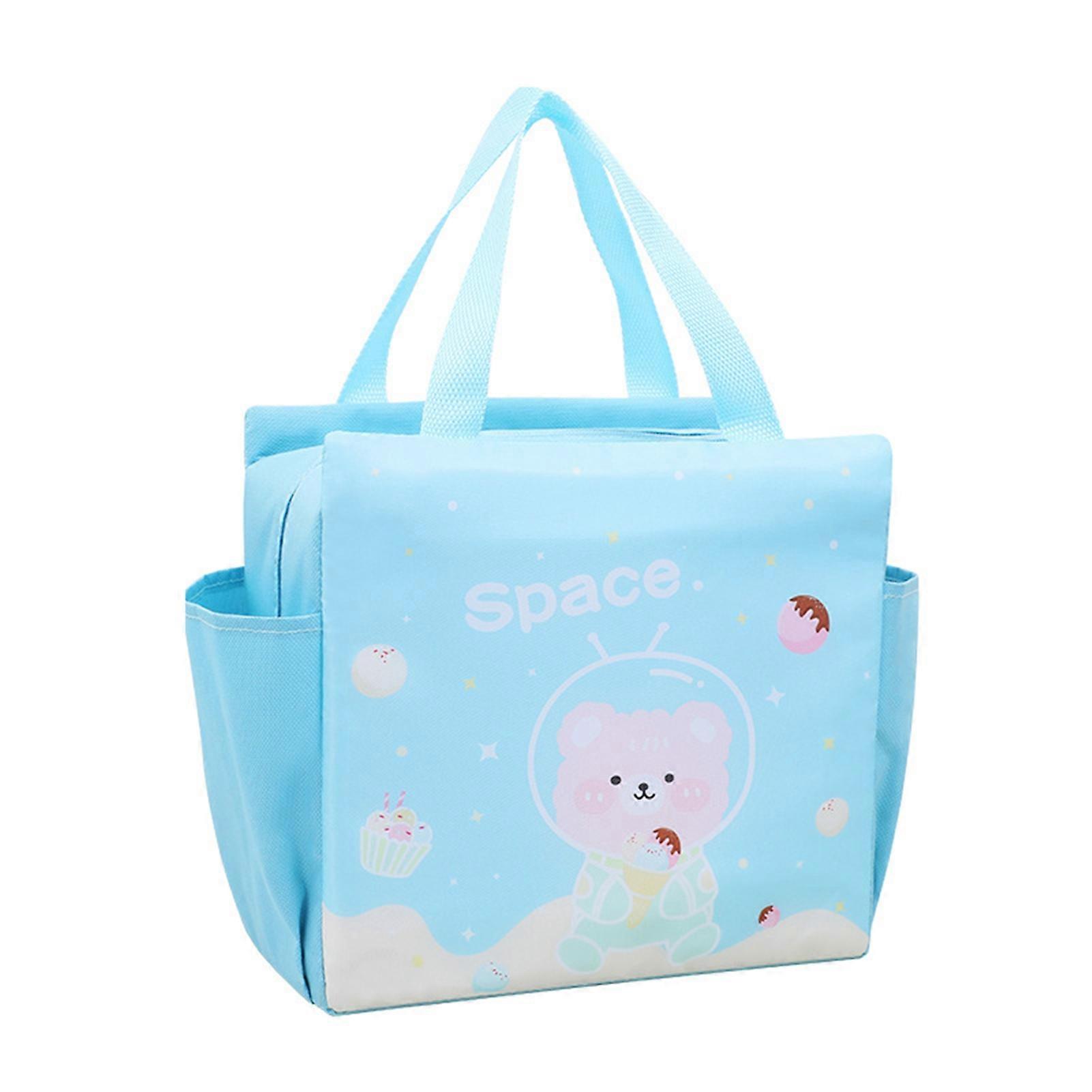 Bento Lunch Bag Large Capacity Zipper Closure Cartoon Pattern Vibrant Color with Handle Keep Warm Oxford Cloth Lunch Box Container Thermal Storage Bag