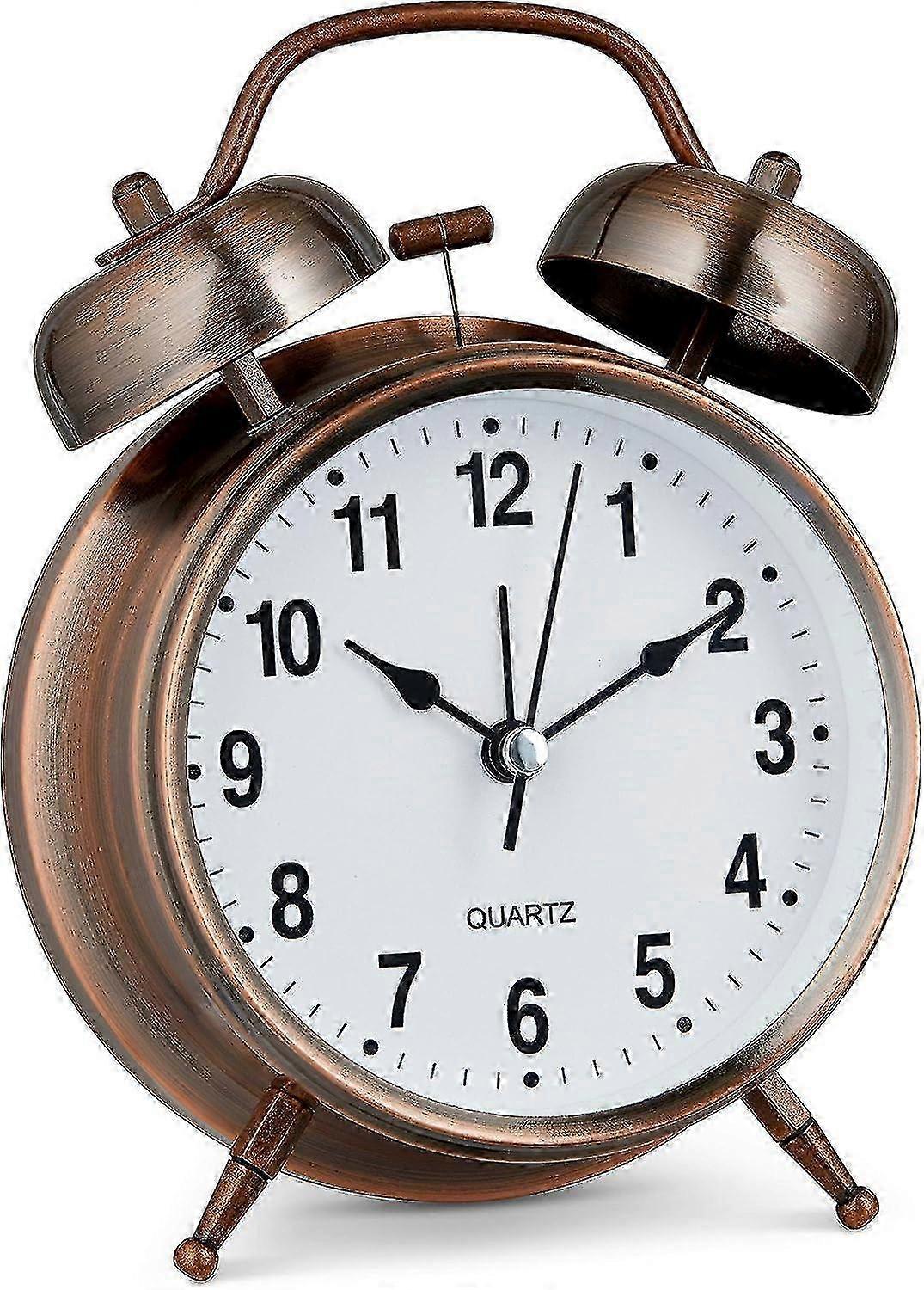 Analog Alarm Clock 4" Twin Bell Vintage Pink Metal Silent Non-ticking Quartz Battery Operated Extra Loud With Backlight For Bedside Table Desk, Retro