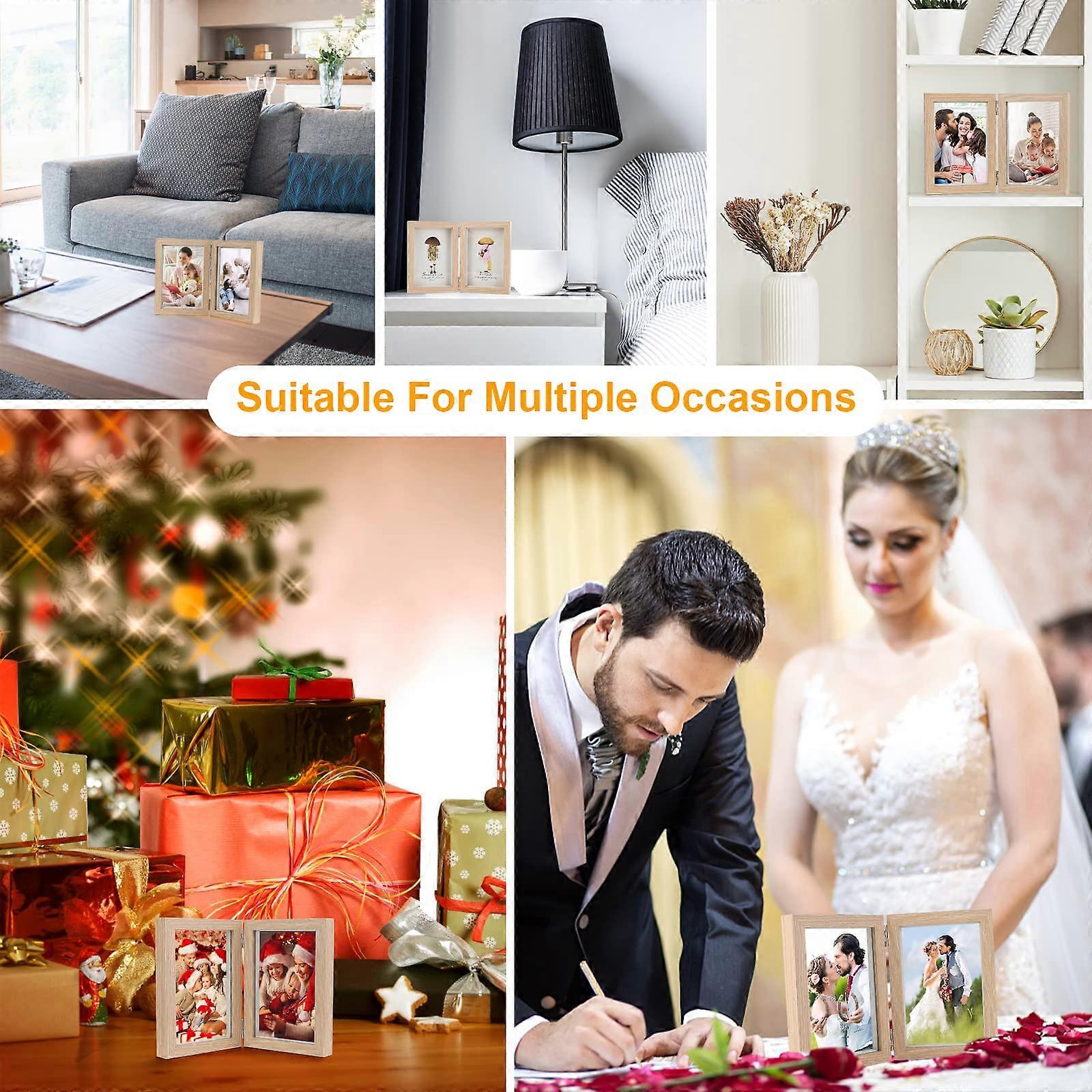 Set Di 10 Cornici Portafoto 10x15 Cm Con Clip E Cordino In Legno – Decorazione Fai Da Te Per Pareti – Matrimonio E Compleanni