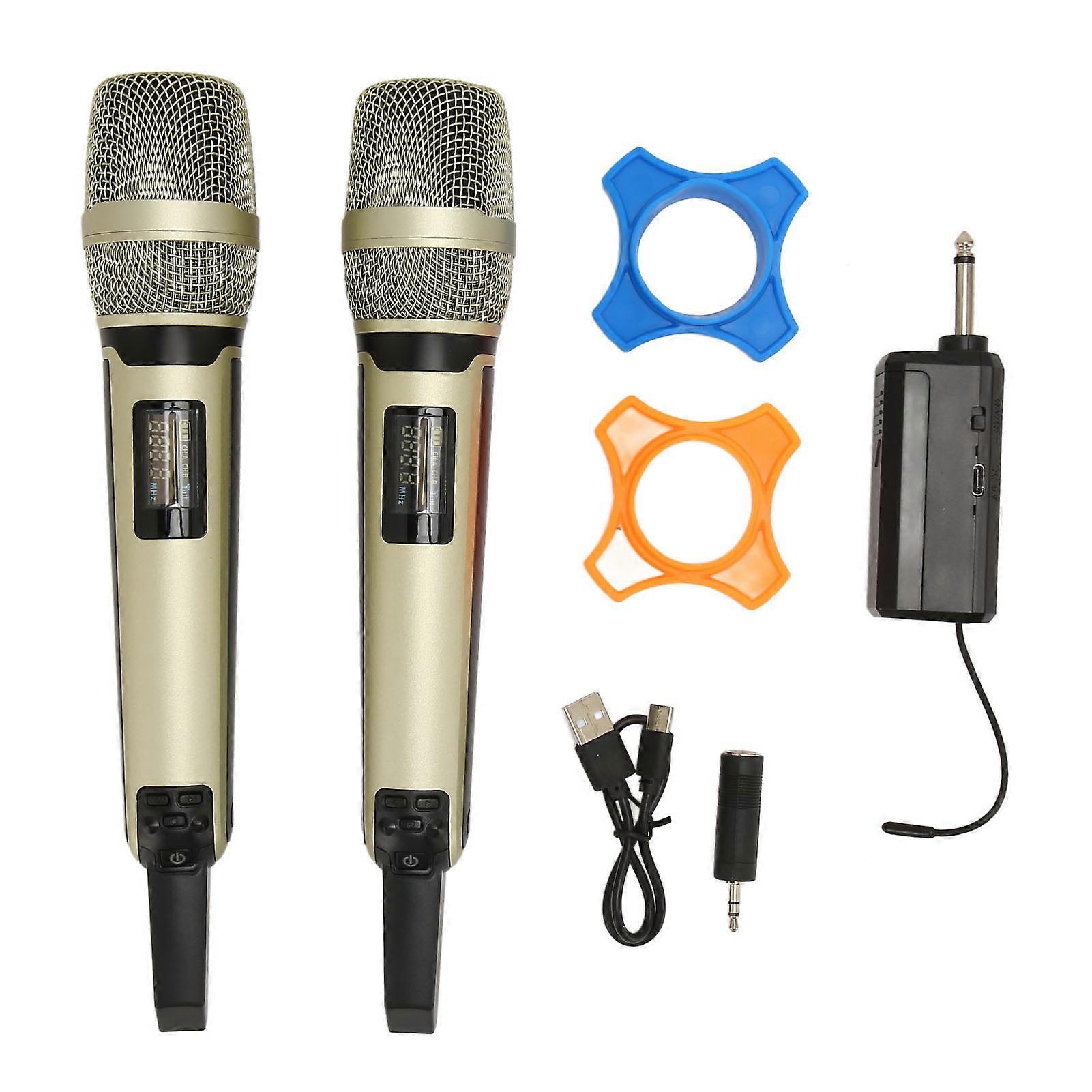 Wireless Microphone System Professional 1 for 2 Handheld Dynamic Mic System with Receiver and LCD Screen