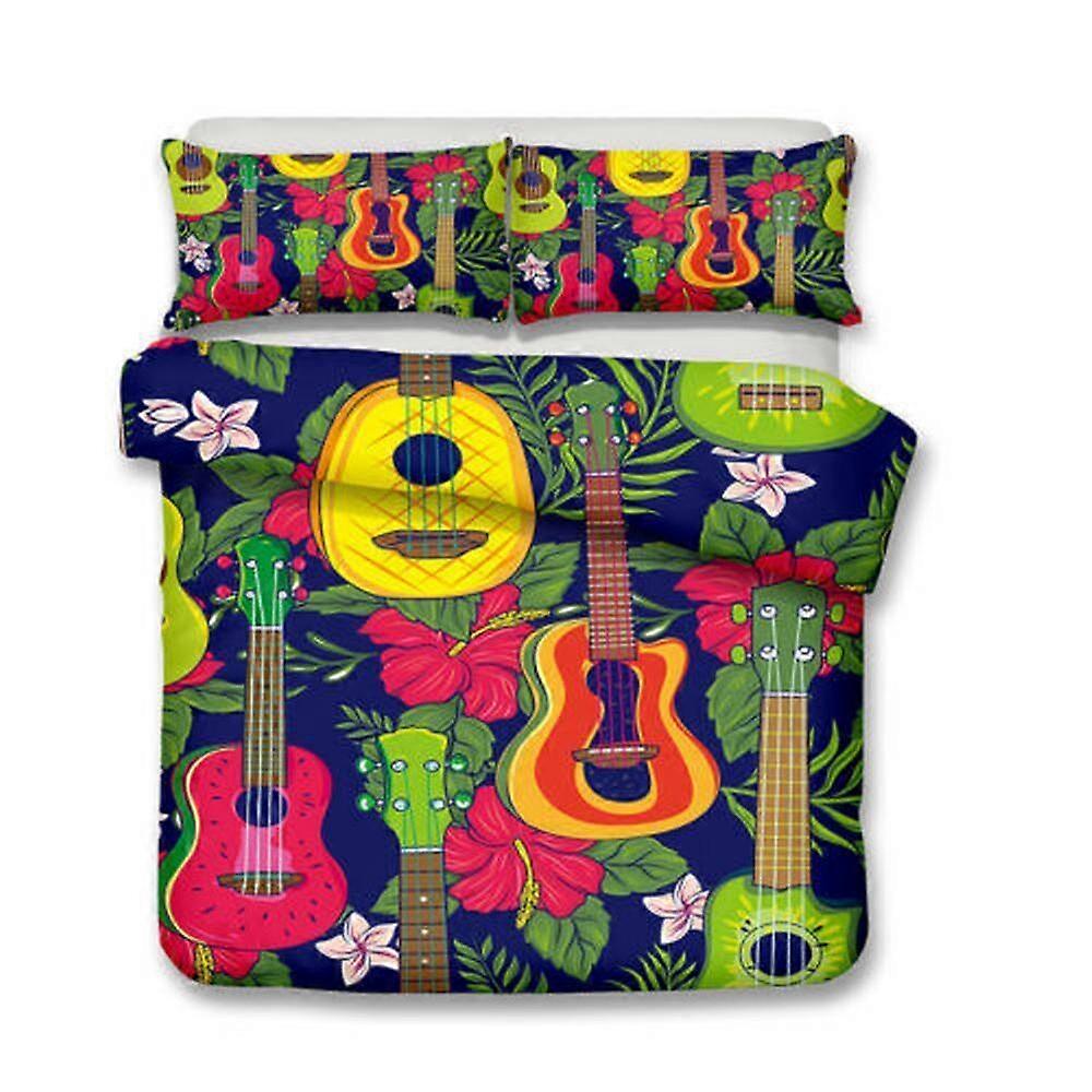 v3435 Lakan Gitarr Färgglada Graffiti Påslakan Set Sängkläder Mjuk Doona Överdrag Lakan IU3435