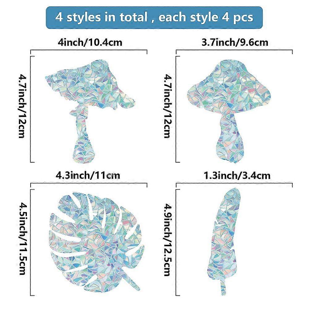 16Pcs 4 Styles Waterproof Plastic Colored Laser Stained Window Film Static Stickers Rainbow Prism Electrostatic Window Decals Mixed Shapes 330x830mm 4