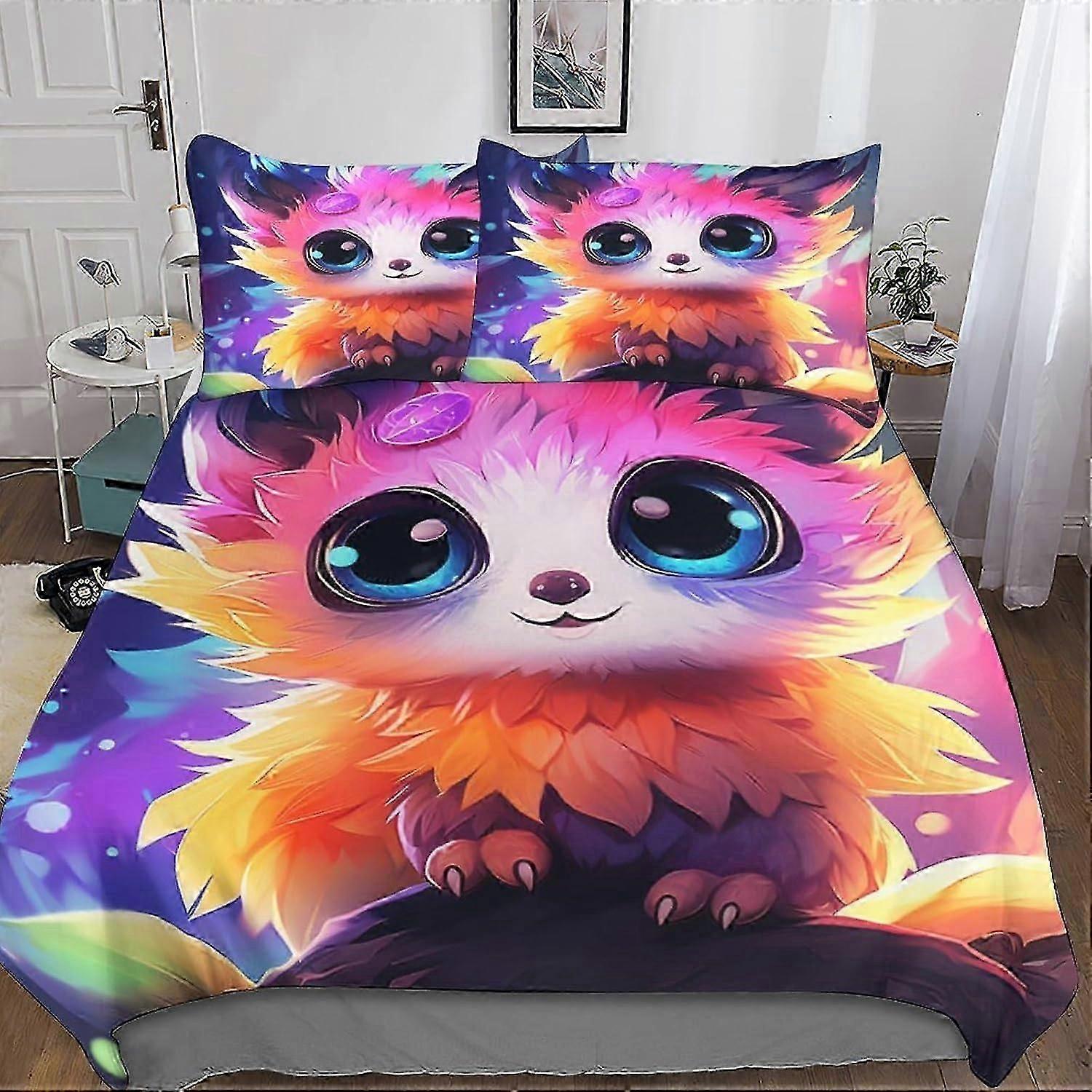 J3740 Lakan Söt katt pojkar och flickor sängkläder set - 3 stycken 3D-tryck påslakan, ultramjukt mikrofiber färgglatt påslakan, dragkedja, med kuddar