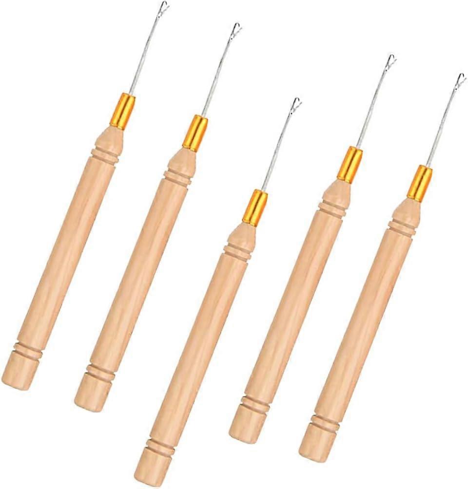 5 Pcs Hair Extension Loop Needle Set, Wooden Micro Link Bead Tool for Hair Weaving and Installation