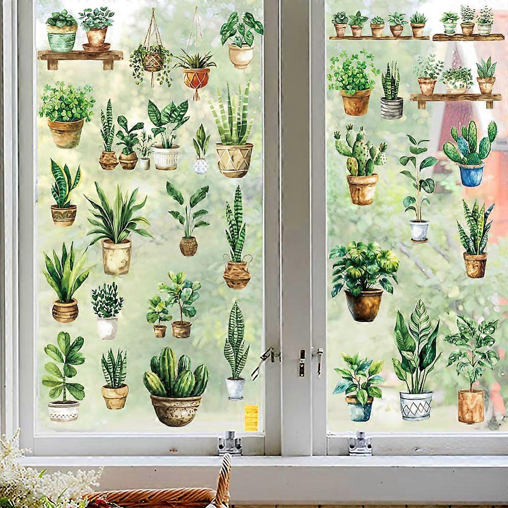 1Set PVC Window Static Stickers Rectangle for Window Decoration Cactus 200x300mm 6pcs/set