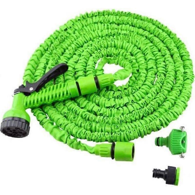 Garden Lawn 30m Expandable Watering Hose - Retractable Hose with 7 Jet Gun - Hose Nozzle Watering Head - Green