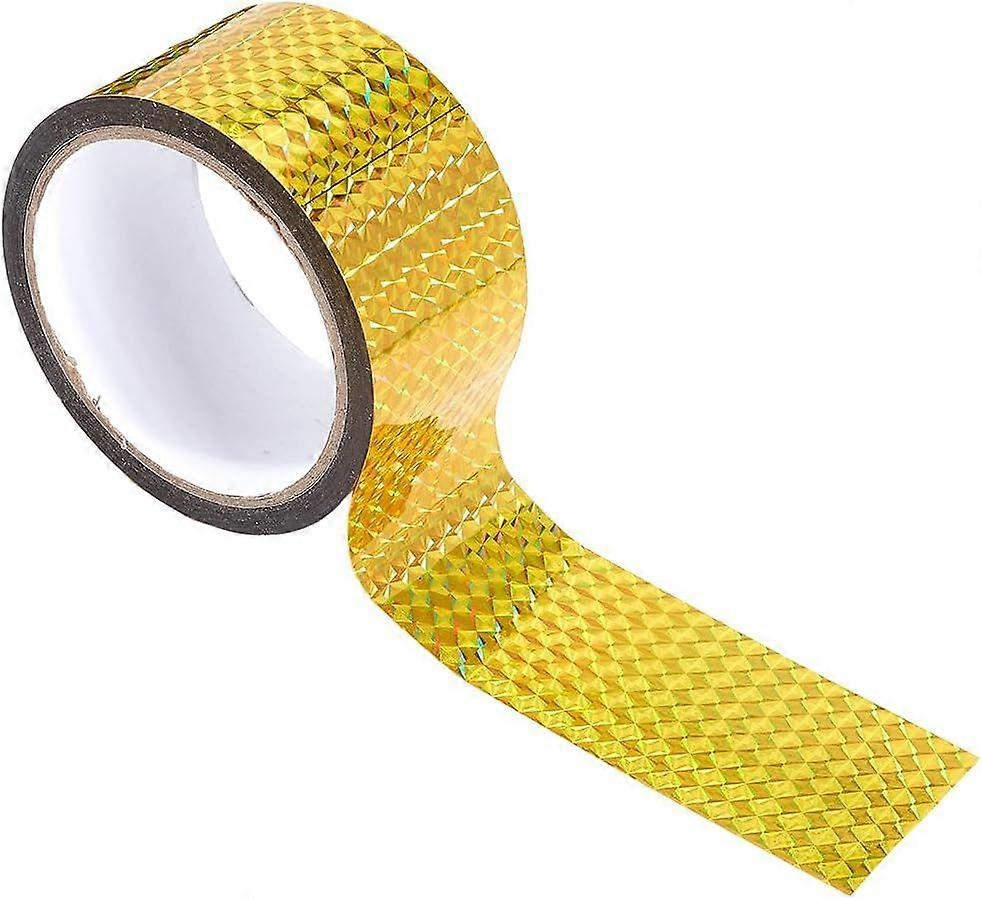 55 Yards Self Adhesive Holographic Tape Bulk Yellow Plastic Prism Waterproof Glitter Masking Decors Reflective Tapes for DIY Art Crafts Projects Keep 