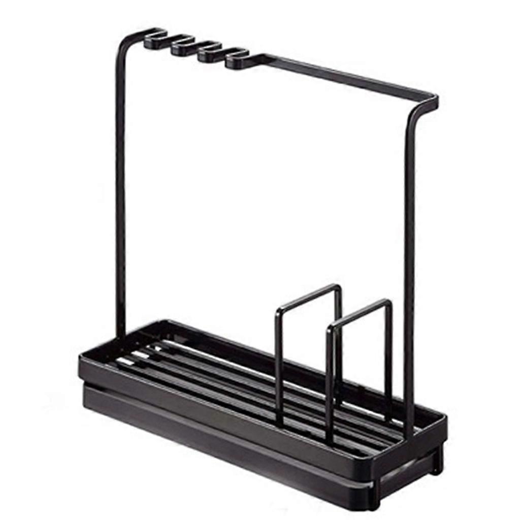 Kitchen Utensil Towel Rack Bar Hanging Holder Sponge Drain Rack Shelf Storage Gadgets Organizer Space Save for Counter  Black