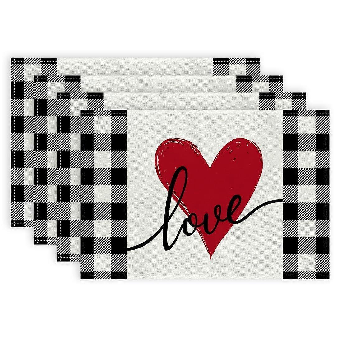 4 Placemats Love Heart Burlap Design for Mothers Day 12x18 Inch