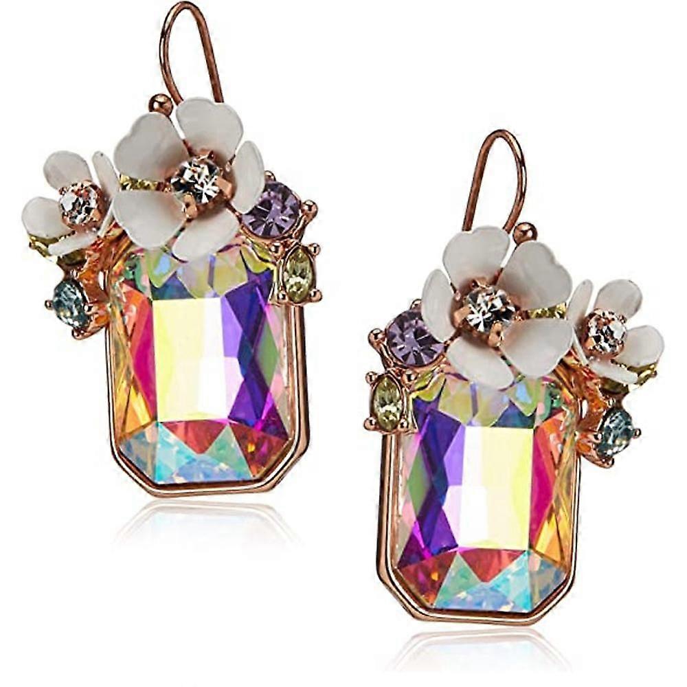 Flower Rectangle Stone Drop Earrings