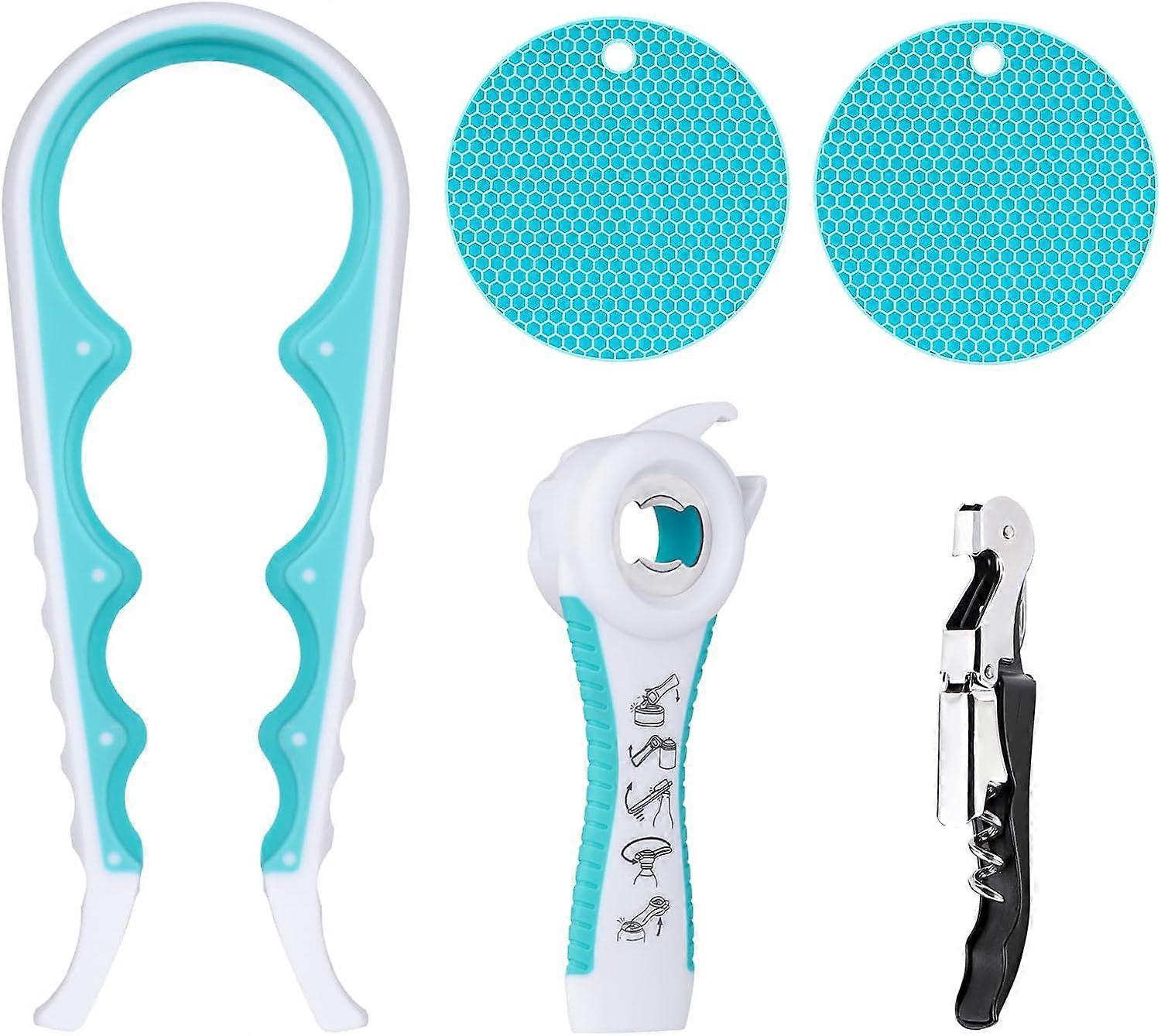 5 Pack Jar Opener For Seniors With Arthritis, Easy Twist Lid Opener Jar Opener For Opening Jars With 2 PCS Rubber Jar Gripper, Jar Openers Top Rated F