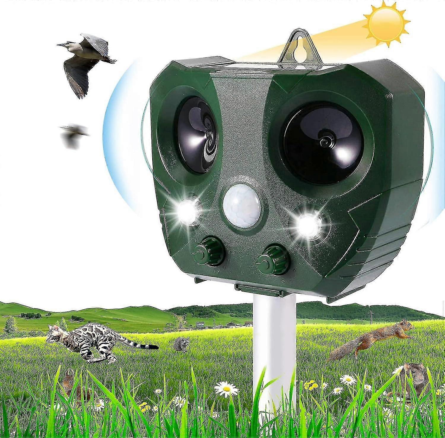 Ultrasonic Animal Repeller - Waterproof - Solar Powered Animal Repellent - compatible Garden, Farm, Yard, 5 Modes, Motion Sensor and Powerful Flashing