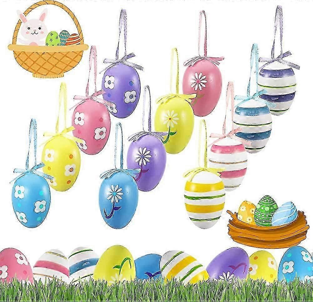 Easter Egg Decorations. 24 Pieces Colorful Easter Eggs. Hanging Easter Eggs