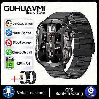 Rugged Military Black Smart Watch 2.01 Inch Screen Bluetooth Call Voice Assistant Watches Sports Fitness Waterproof Smartwatch