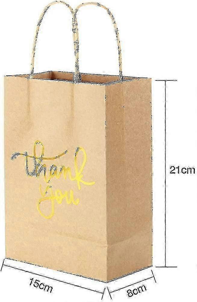24 Paper Bags With Handles - Kraft Paper Bag With Thank You Font. For Parties.