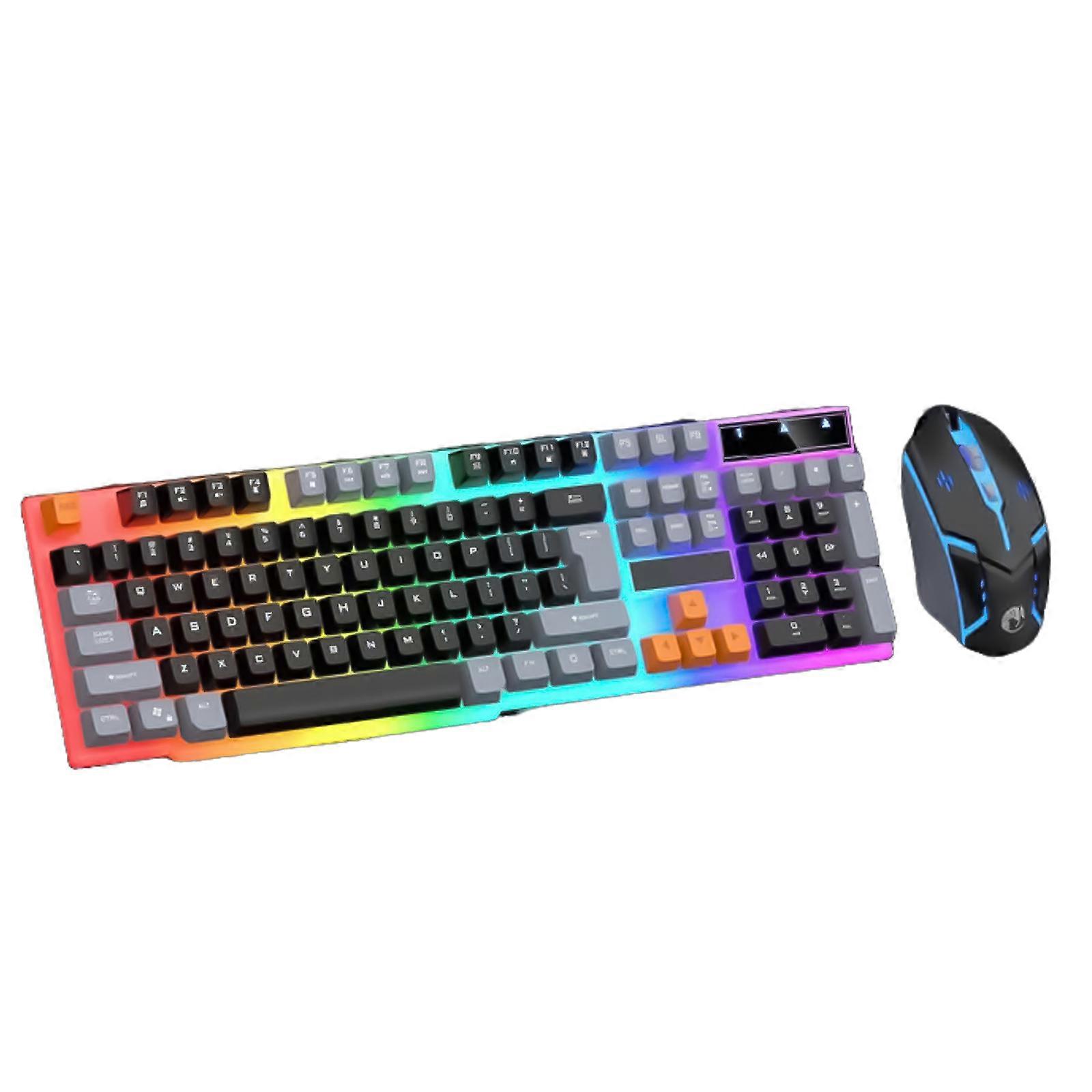 LED Arkadan Aydınlatmalı Büyük Boy USB Kablolu Mekanik Duygu Multimedya PC Oyun Klavyesi Fare Combo Ofis Klavyesi İş Siyah için