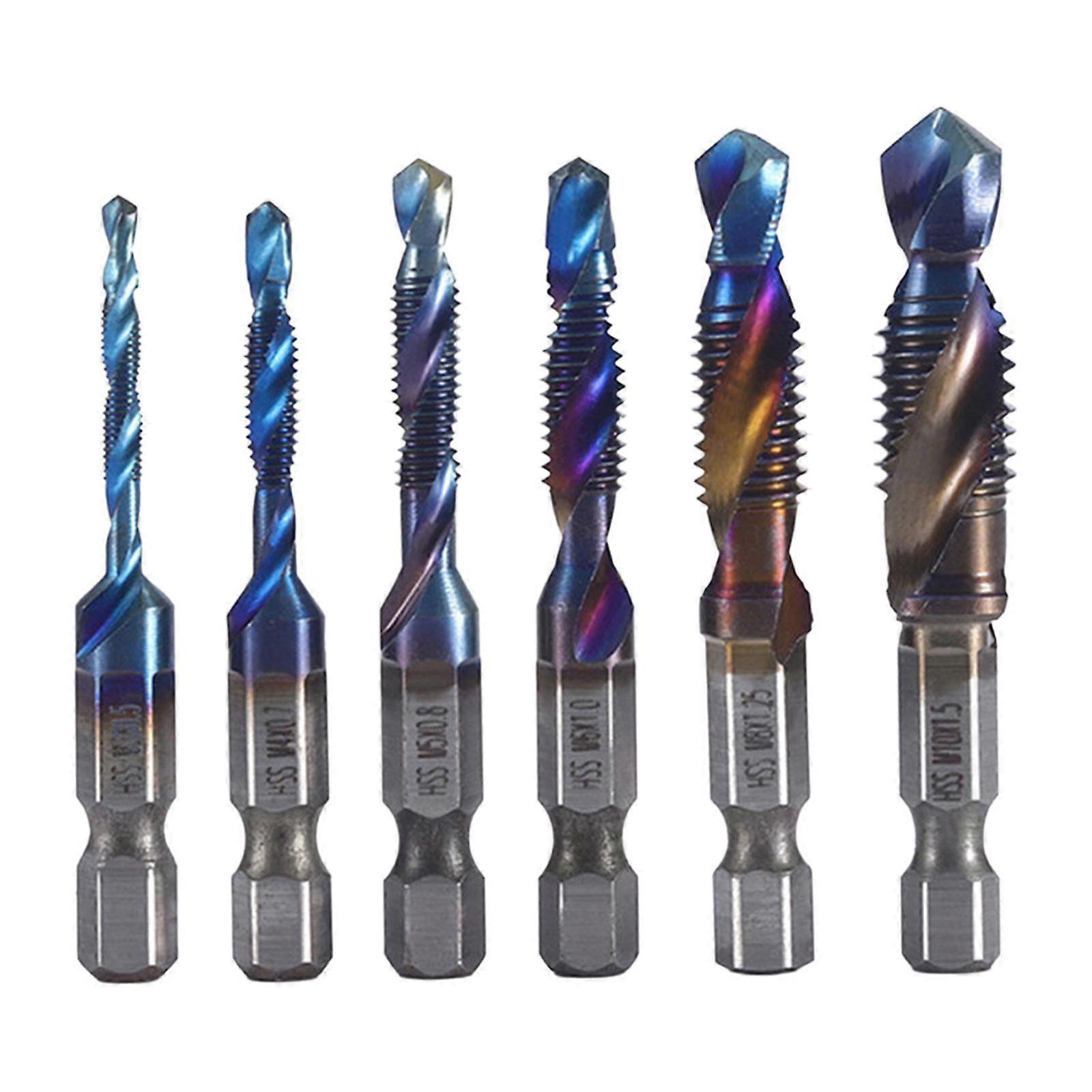 6 Pieces Drill Tap Combination Bit Hex Shank Quick Change HSS Spiral Tap Drill