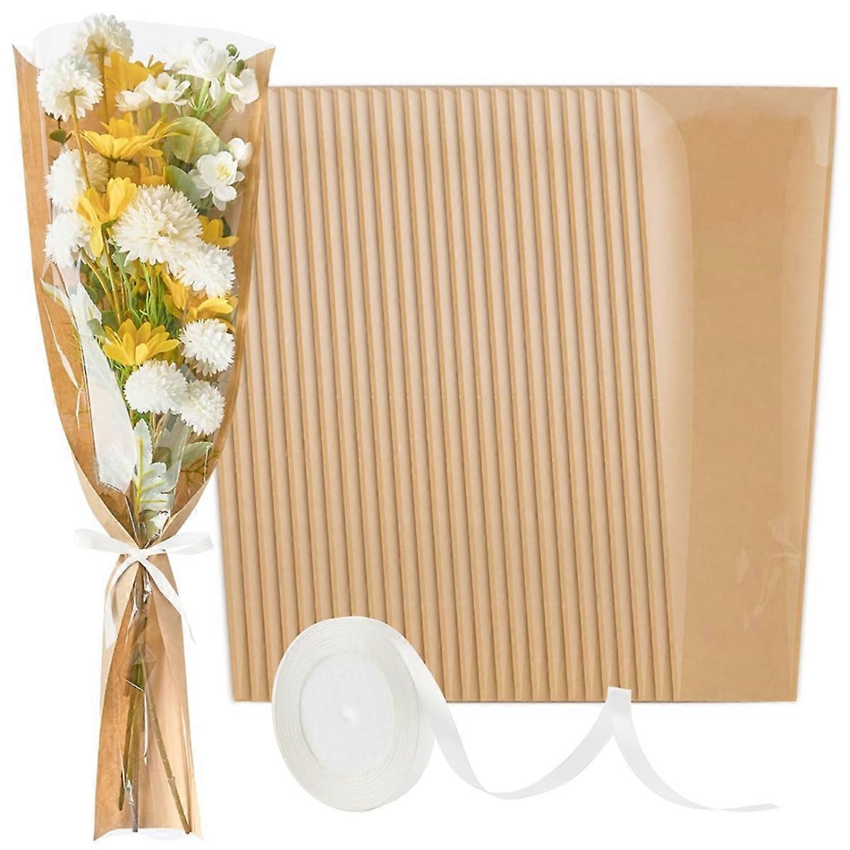 Bouquet Wrapping Paper Kraft Flower Cover with Ribbon(24.8x8.7Inches)
