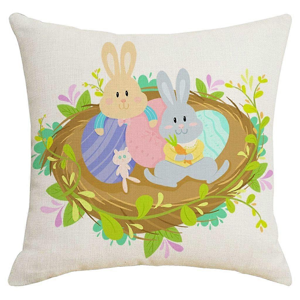 Square Easter Egg Linen Bunny Printing Pillowcase Cushion Pillow Cover