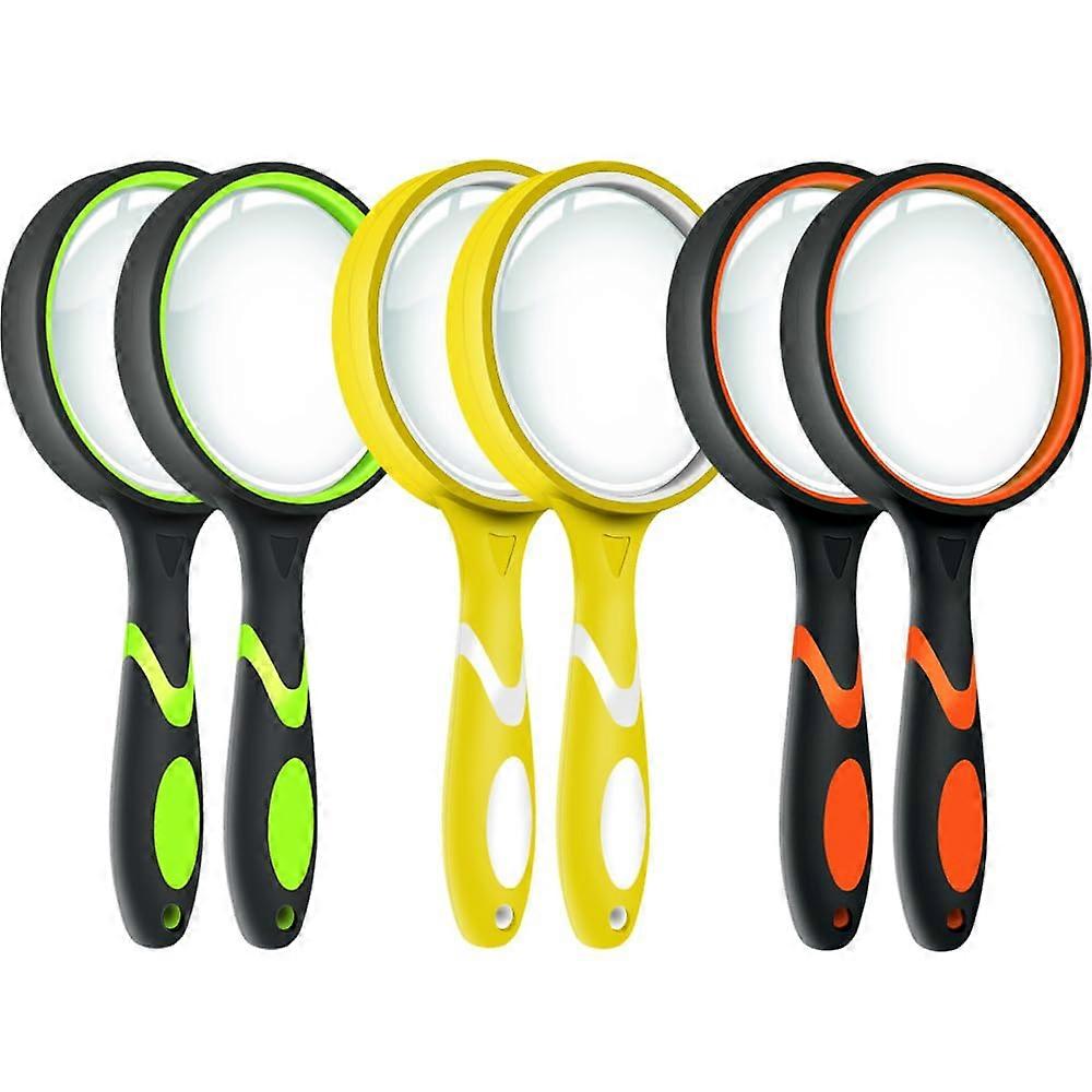 6 Pack Non-Slip Handheld Magnifying Glass for Reading Nature Exploration 75mm