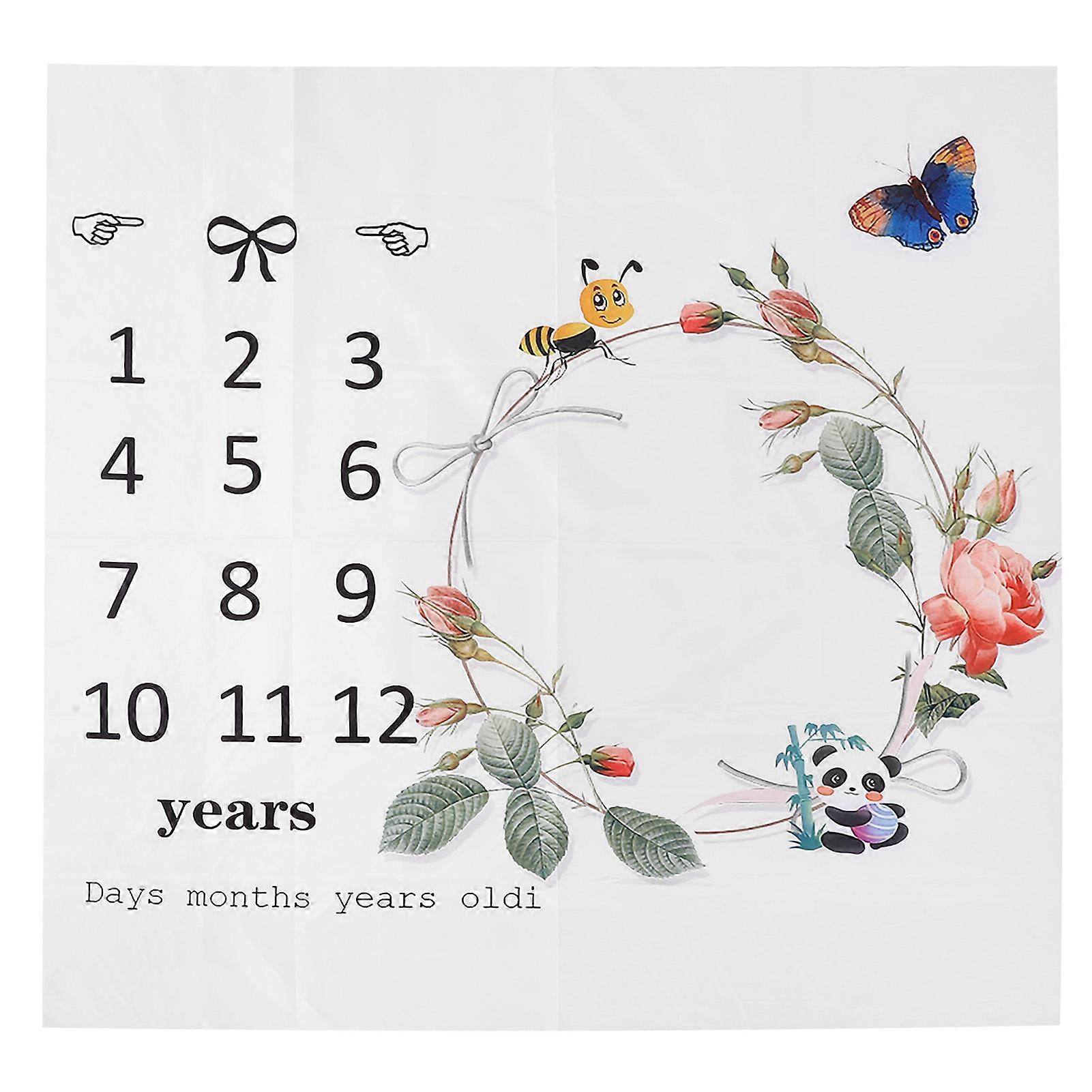 Floral Panda Pattern Baby Monthly Growth Milestone Photography Prop Background Cloth