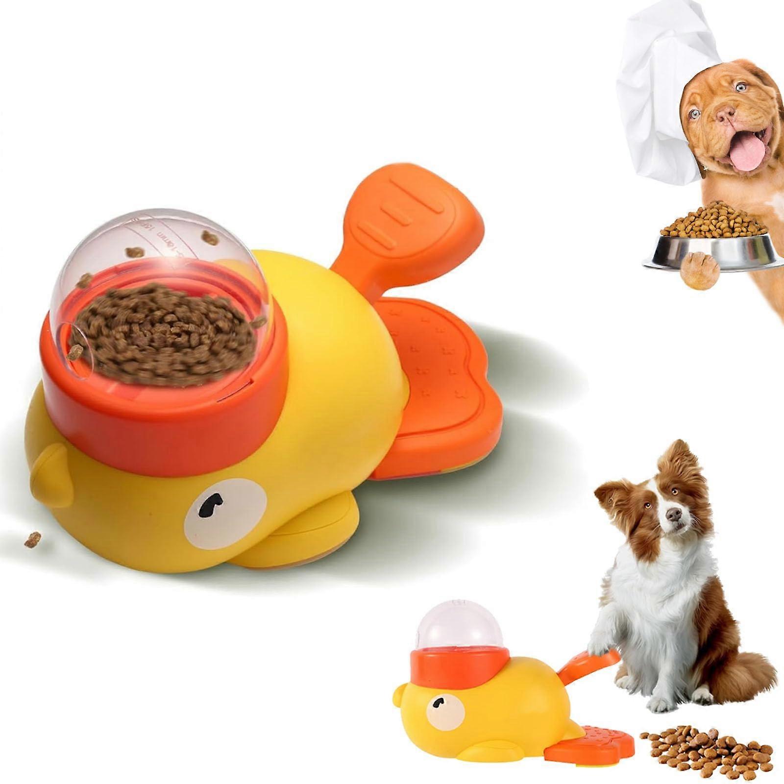 2in1 Interactive Dog Puzzle Toy Slow Treat Feeder Duck Shape Dispenser with Button for Medium to Large Dogs