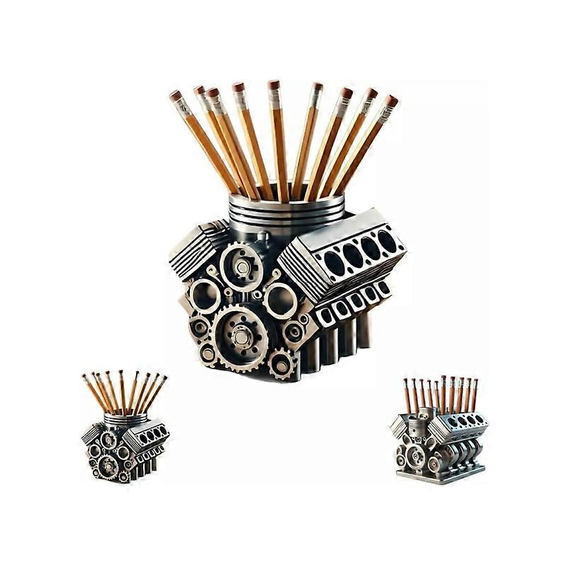Pen Holder with V8 Engine,Auto Engine Block Pen Holder Resin Auto Engine Stationery Pencil Organizer Container