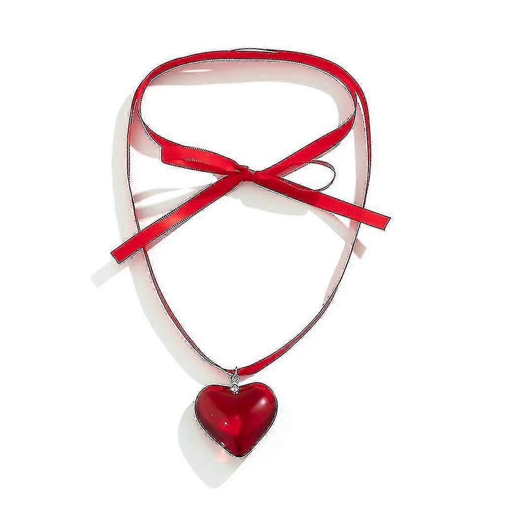 Big Heart Pendentif Collier Boho Nœud Bowknot Ruban de soie Chaîne réglable