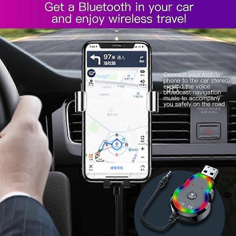 Q2 USB BT 5.3 Audio Transceiver HiFi Sound Hands-free Call Colorful Atmosphere 3.5mm Aux Wireless Transmitter Receiver Adapter
