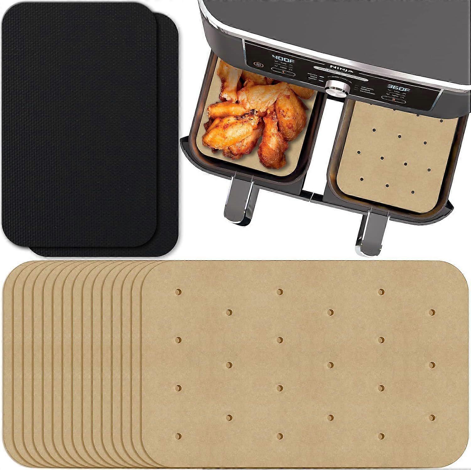 SDIGV Rectangular Air Fryer Parchment Paper, 100 PCS Disposable Perforated Air Fryer Liners with 2 Grilling Mat for Ninja DZ201 Foodi 6-in-1 8-qt. 2-B