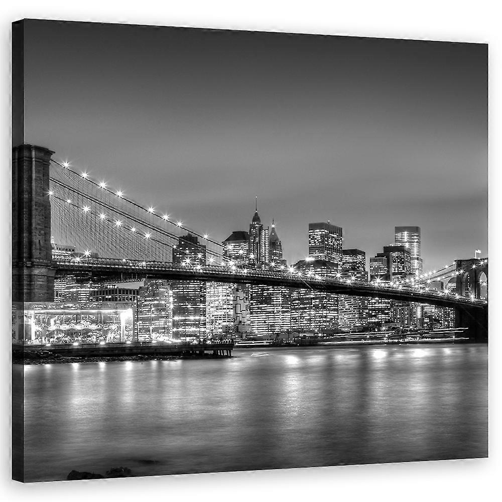 Lienzo, Puente de Brooklyn de noche Bambú - 40x40