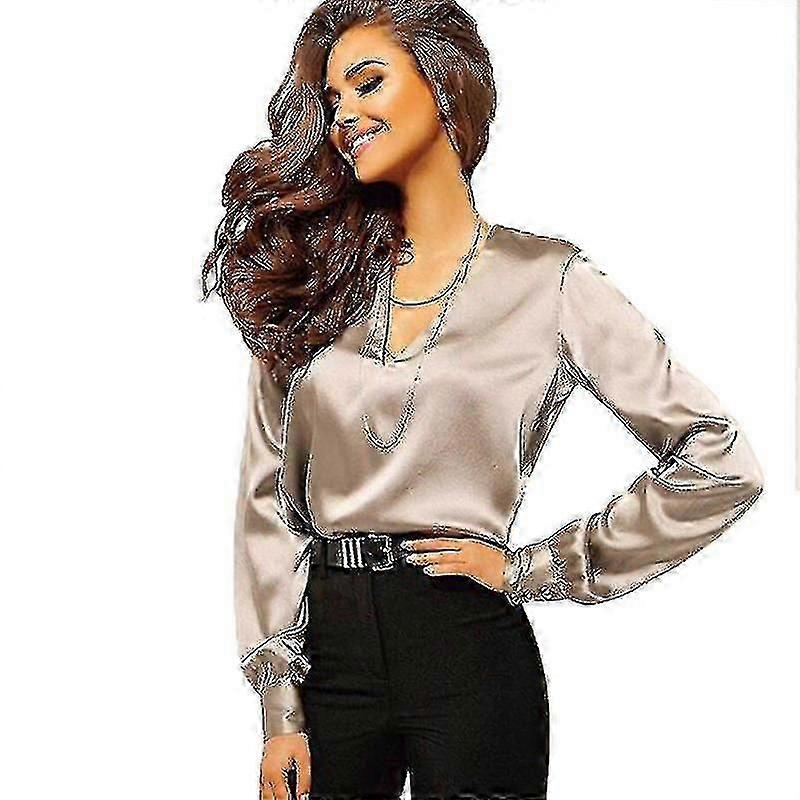 V-halsbluse, langermet bluse, silkebluse