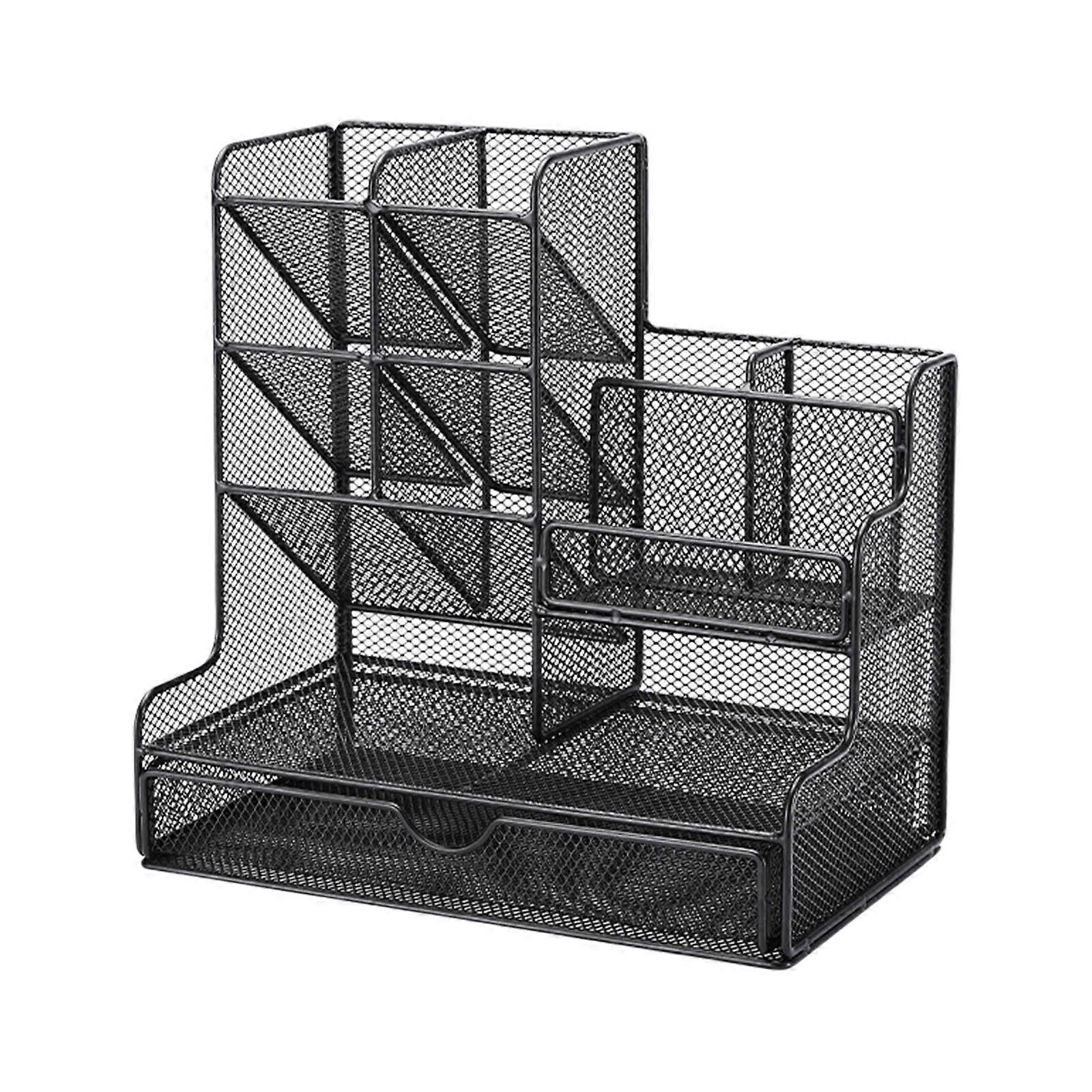 Multifunctional Desk Organizers Pen Cup 11 Compartments and Sliding Drawer for Pen Pencil Staplers Notes Paper Marker