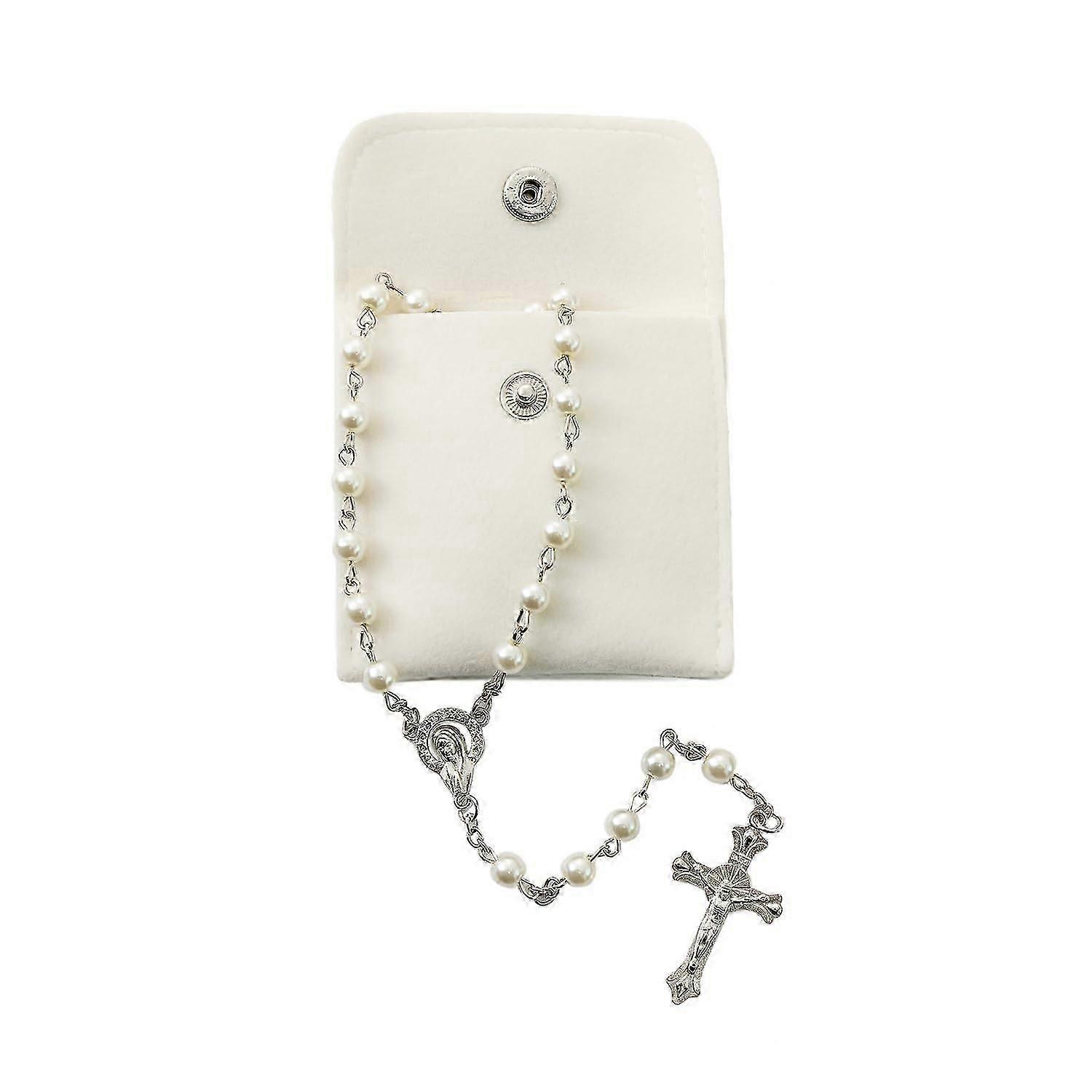 حبات المسبحة الكاثوليكية للنساء اللؤلؤ الاصطناعي قلادة المسبحة مع الصليب