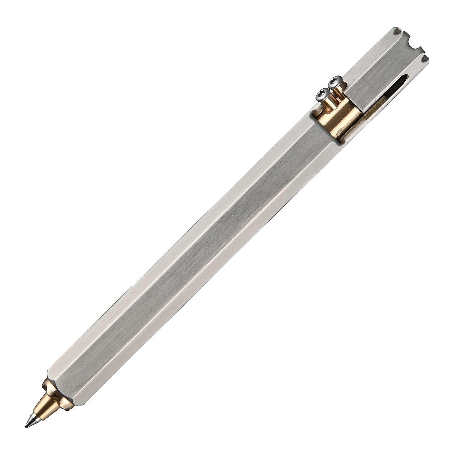 Superior Bolt Action Pen, Six Edge Stainless Steel Barrel, Brass Tips, Compatible with Parker Refill, EDC Pocket Signature for Tremor Hands