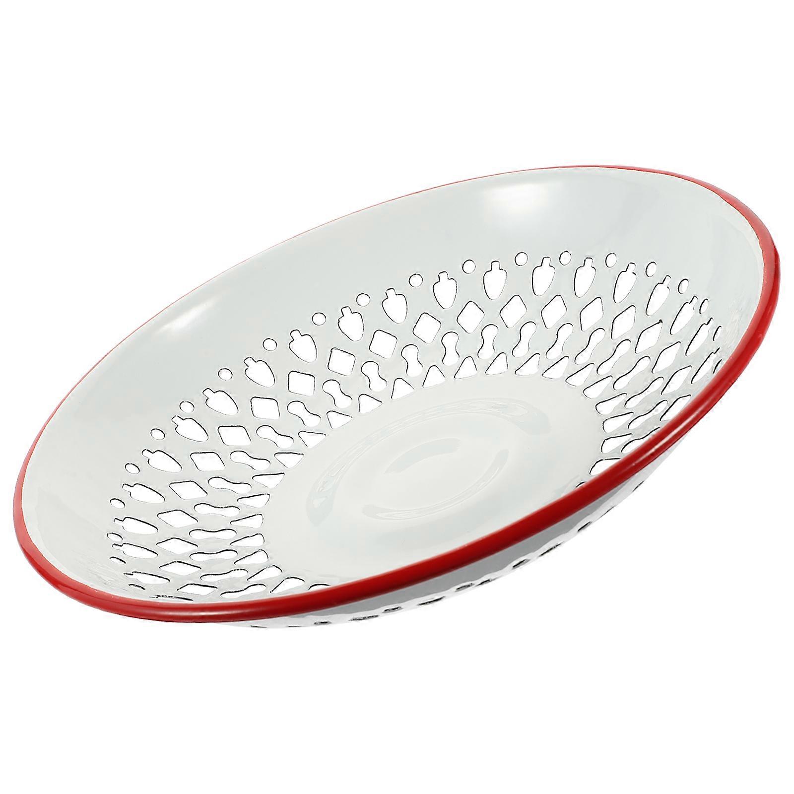Hollow Enamel Kitchen Drain Basket Fruit Washing Basin Lightweight Storage Tray Stylish Retro Design Easy To Clean