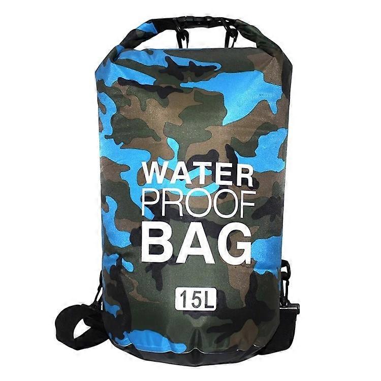 15L Camouflage Waterproof Dry Bag PVC Outdoor Camping Boating Swimming Drifting Sack with Single Shoulder Strap
