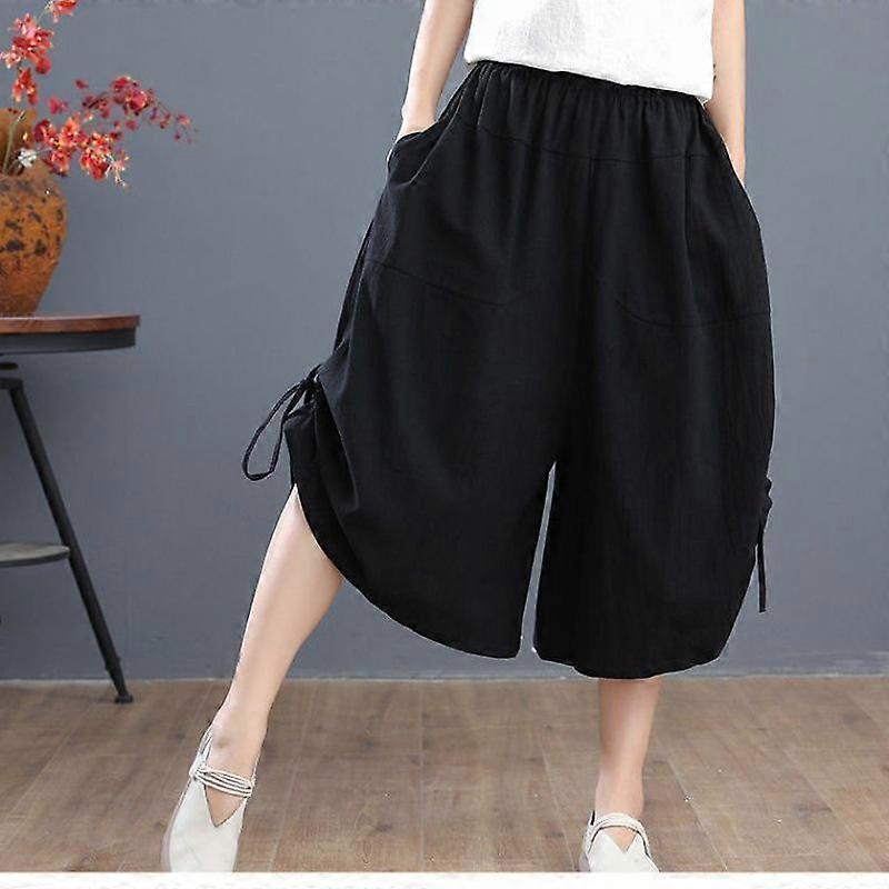 Women's Summer Loose Casual Short Wide Leg Pants Plus Size Mid Waist Solid Color Wide Leg Pants