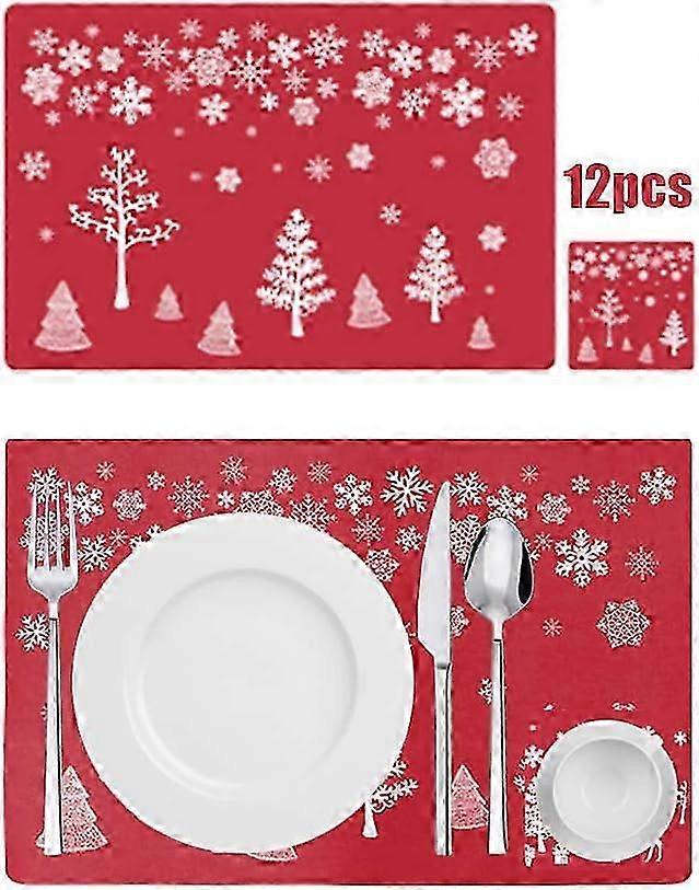 Christmas Placemat Set of 12, Red Noel Design Dining Table Doilies