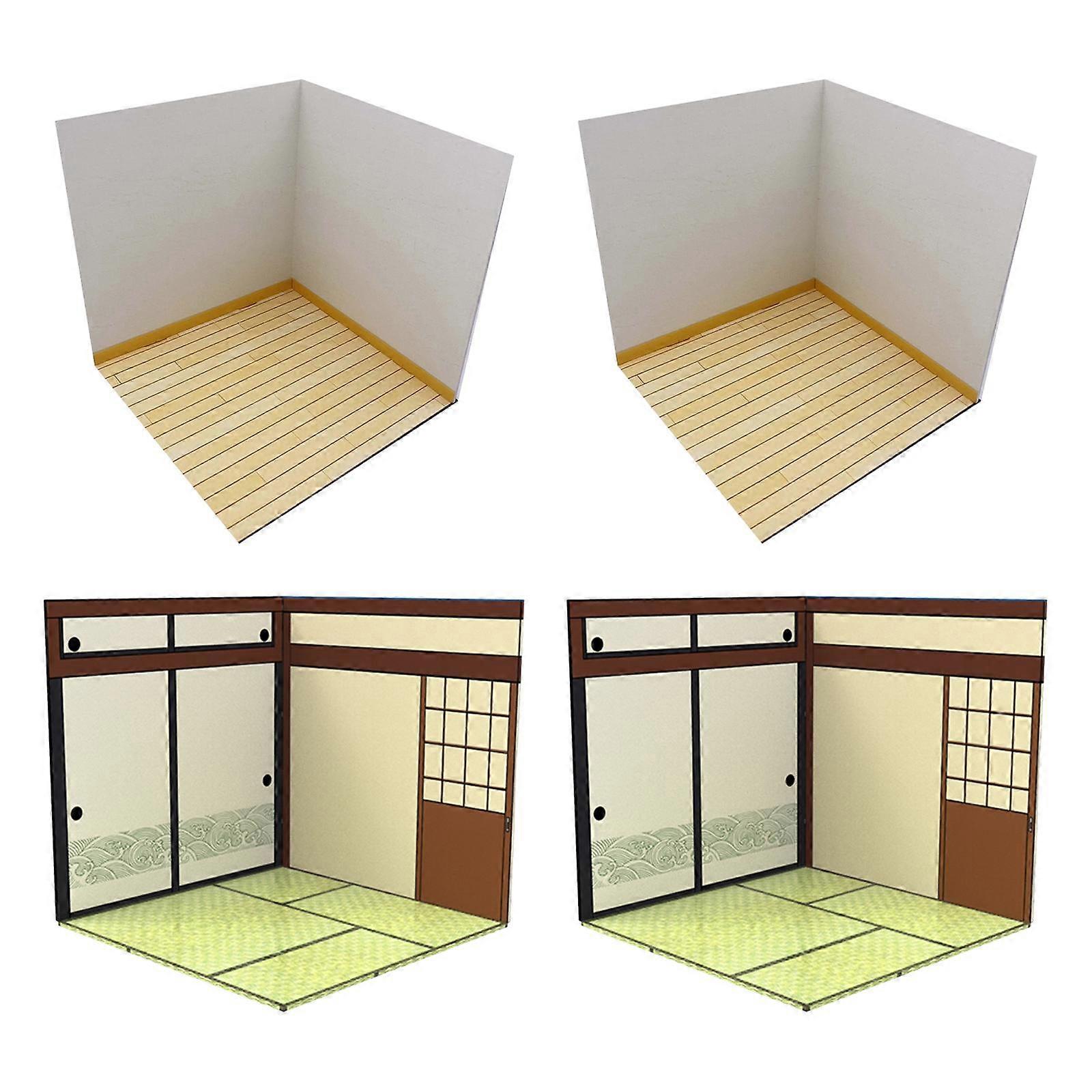 4pcs 1:12 Scale Action Figures Backdrop Dolls Organizer Display Scene