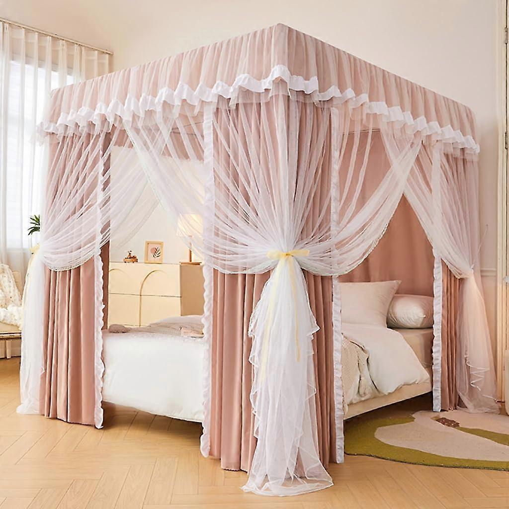Bed canopy with 4 corners, singlecolored, doublelayered, princess mosquito net (Brown2)