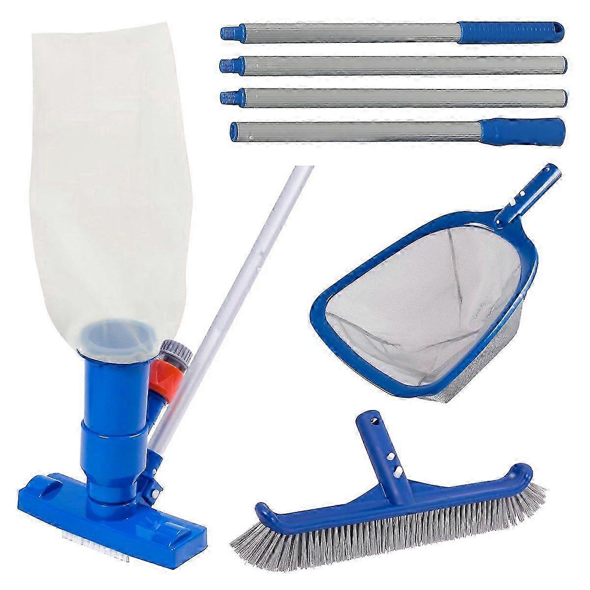 Deluxe Swimming Pool Cleaning Set with Spa Jet Pool Vacuum Cleaner, Pool Brush, Semi-deep Skimmer Net, and Adjustable 57.5-inch Pole, Perfec